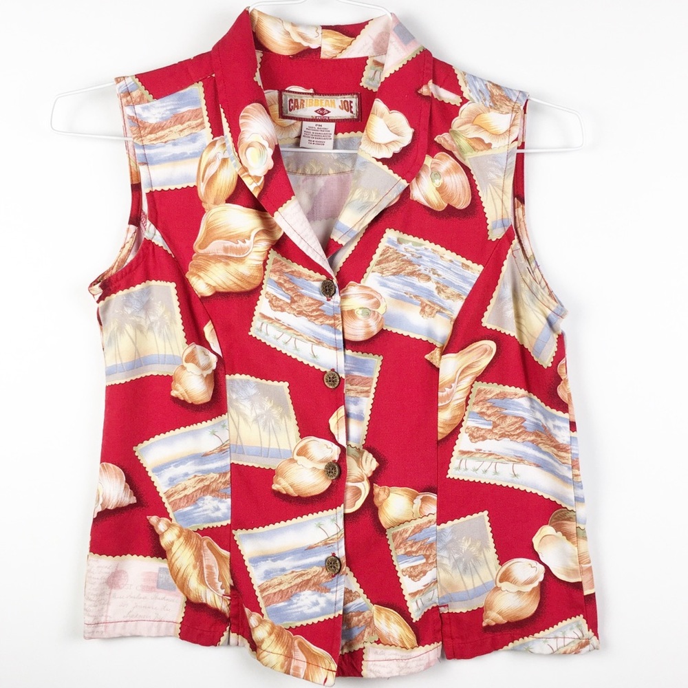 Caribbean Joe Let go Shell / postcard print top